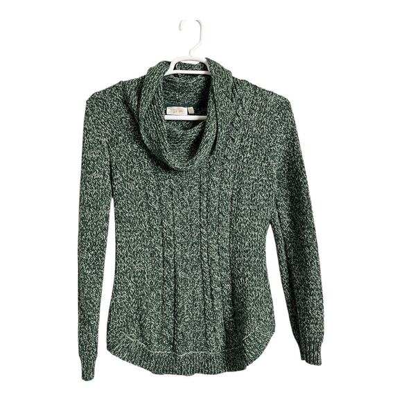 RD Style Sweater Women's Small Green Cowl Neck Cable Knit Long Sleeve Pullover - Picture 1 of 6